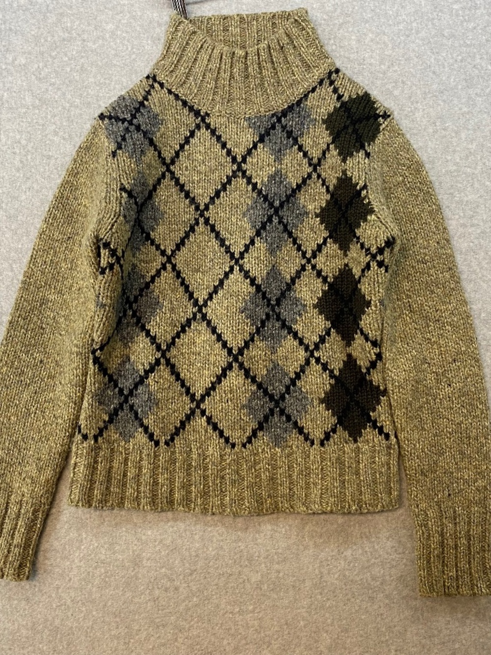 Willi Smith Size S • Wool blend Sweater • Argyle • Mock Neck • Chunky Knit Brown